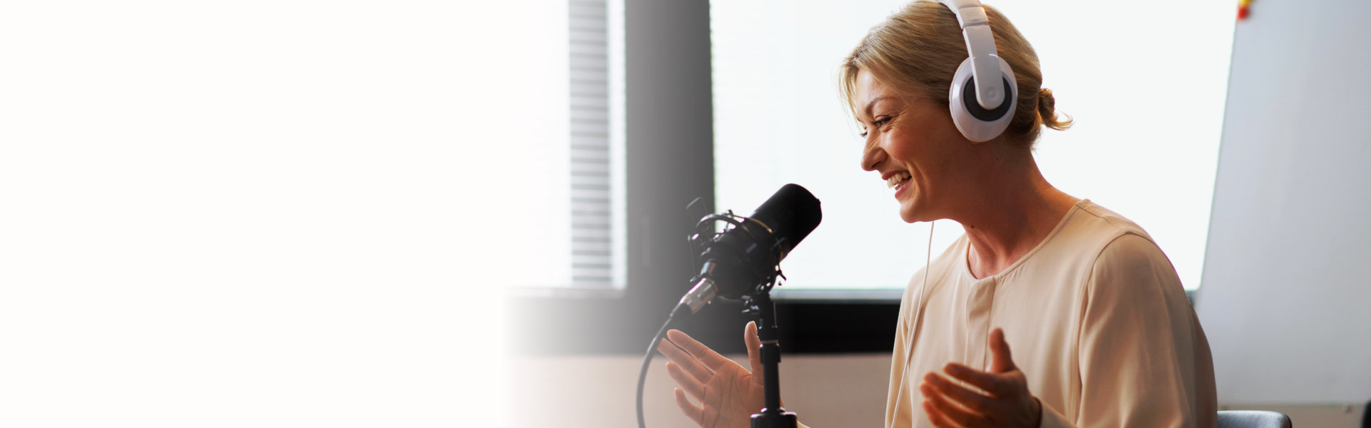 woman doing podcast